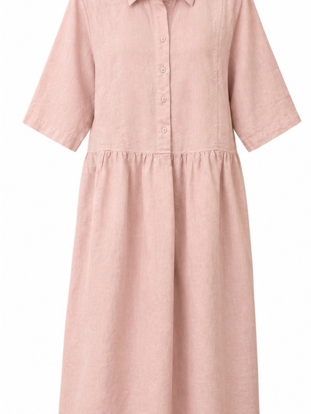 Poetry Blush Pink Button-Front Linen Midi Dress